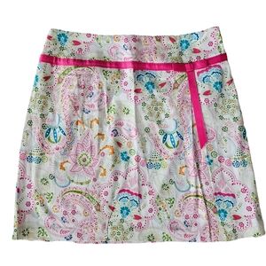 NWT SKIRTOLOGY Pink bow Front Bright Colored Paisley Skirt | SZ 10